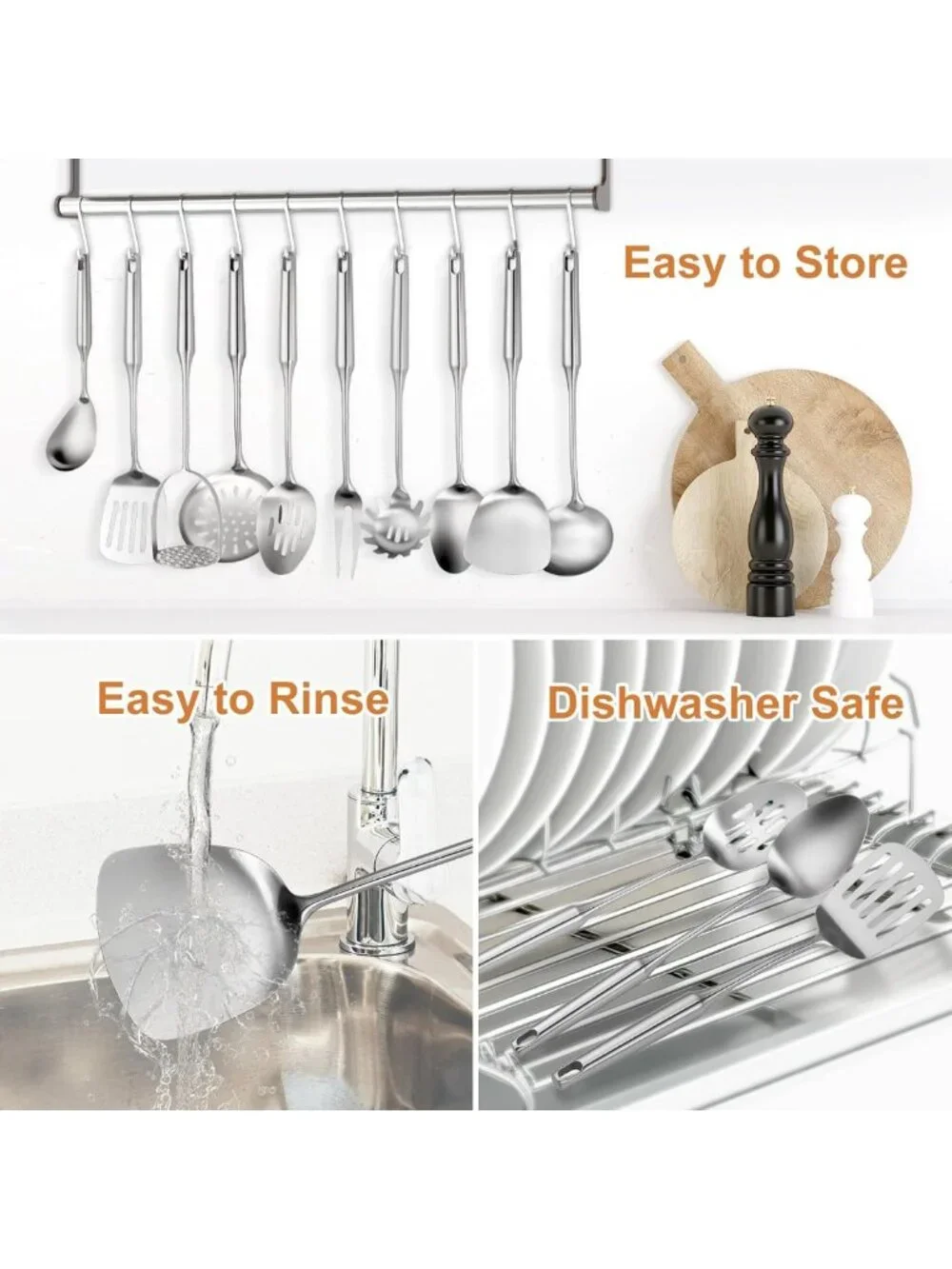 12-Piece Stainless Steel Cooking Utensils Set - Durable, Dishwasher Safe Kitchen